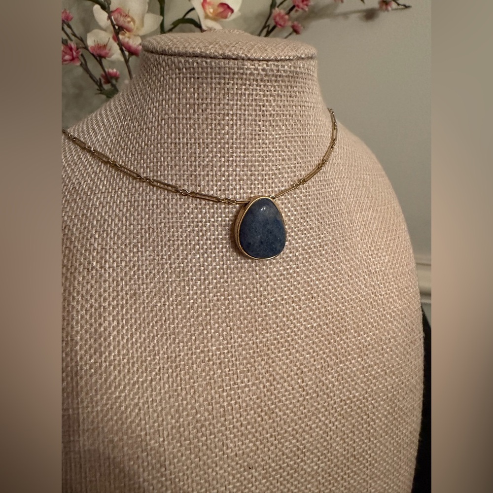 Madewell Gold Necklace with Dark Blue Stone Pendant - Picture 9 of 13